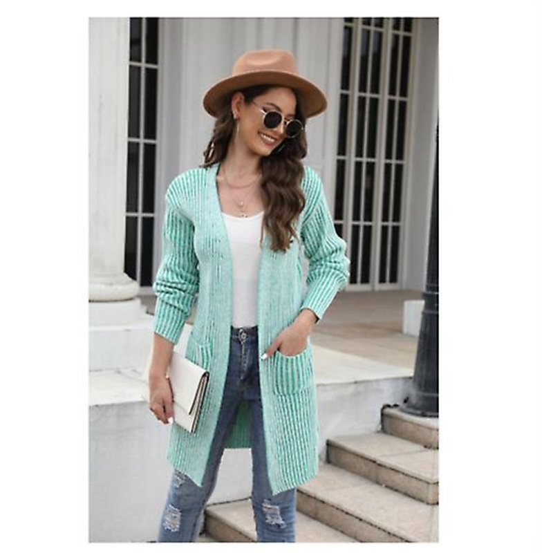 2022 Autumn And Winter Long-sleeved New Arrival Large Size Women’s Fashion Cardigan Solid Color Knitted Sweater Solid Color Pocket Jacket Women