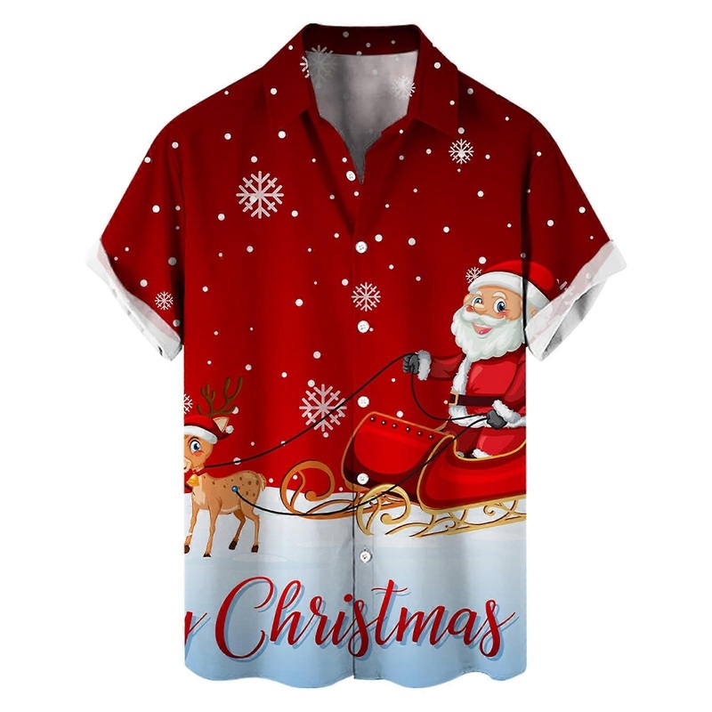 Men’s Christmas Shirt Slim Fit 3D Digital Print Ugly Funky Xmas Shirt Size 3XL Red Holiday Theme Apparel