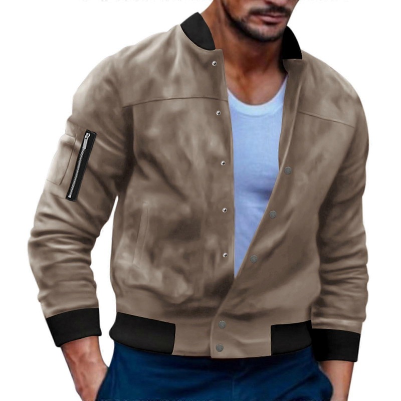 Men’s Lightweight Thin Bomber Jacket, Windproof, Brown, Size XL