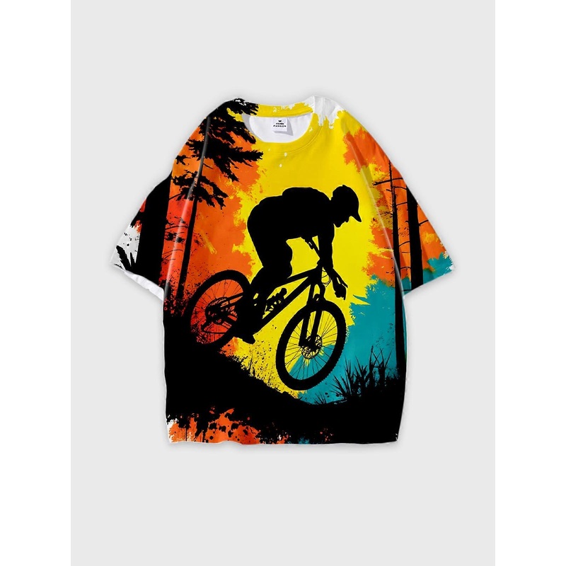 T-Shirt Round Neck, Loose Short Sleeve Pattern Graphic Tee, Unisex Summer Casual Top V3101