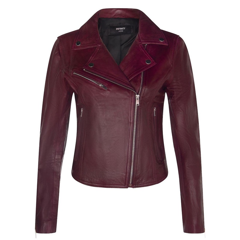 Womens Burgundy Leather Classic Biker Brando Jacket-Baku