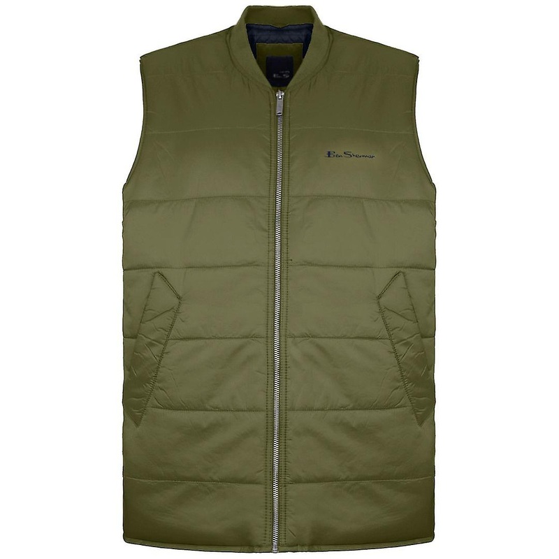 Ben Sherman Zip Up Sleeveless Mens Green Quilted Gilet 0072557_Hemp