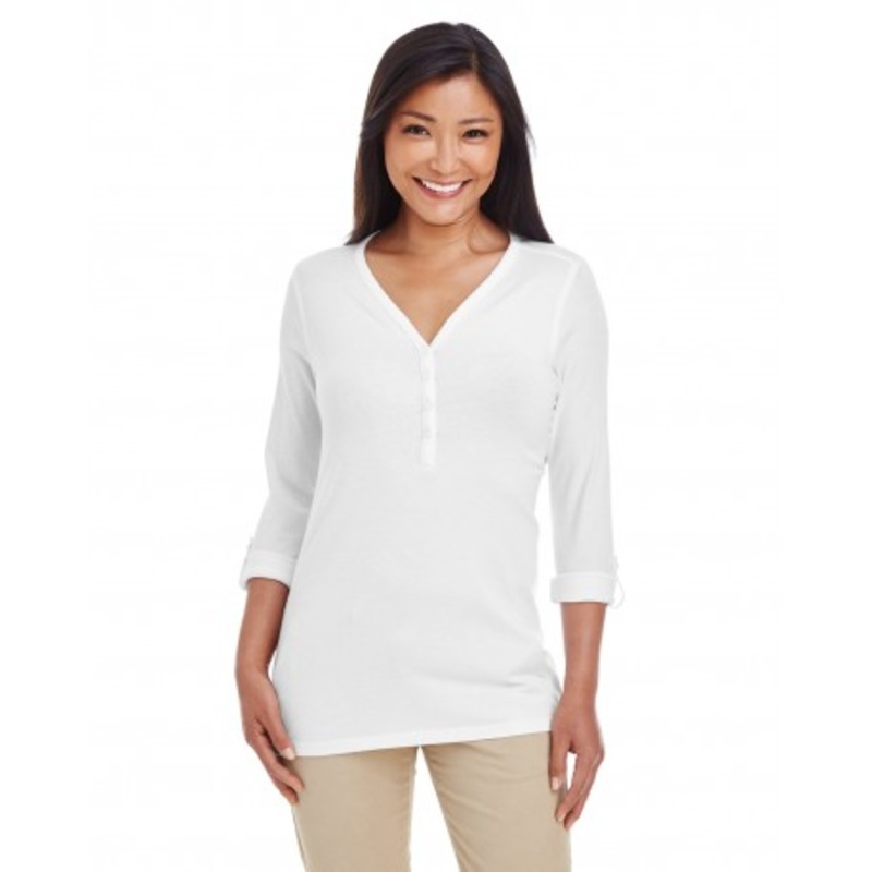Devon & Jones DP186W Ladies’ Perfect Fit Y-Placket Convertible Sleeve Knit Top | Devon & Jones DP186W
