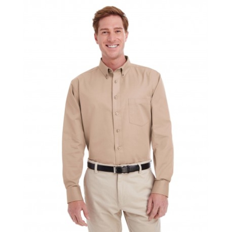 Harriton M581 Men’s Foundation 100% Cotton Long-Sleeve Twill Shirt WithTeflon  | Harriton M581