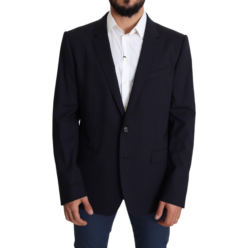 Black Wool Stretch Men Coat Martini Blazer
