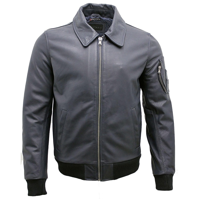 Men’s A2 Navy Blue Cowhide Leather Bomber Jacket