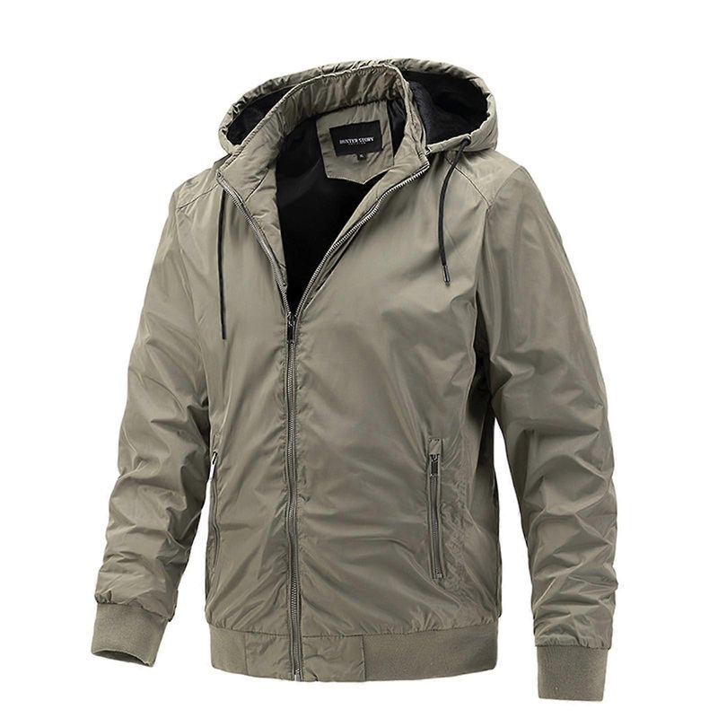 Men’s Leather Winter Coat with Hood Lightweight Parka A3 Khaki 3XL