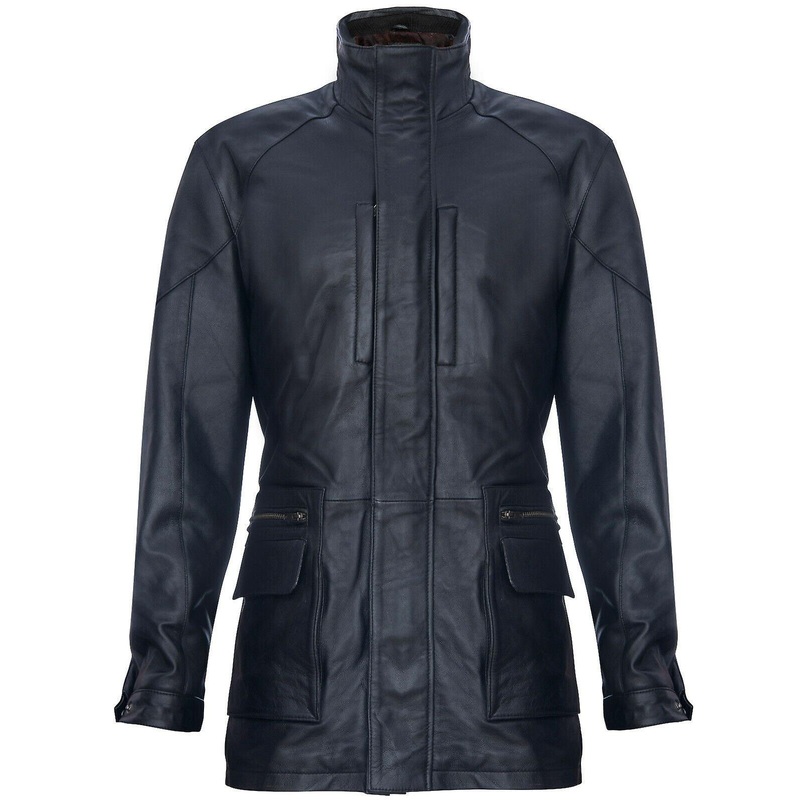 Men’s Black Safari,Multi-Pocket Belted Overcoat