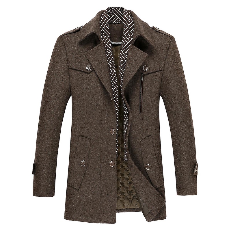 Cloudstyle Men’s Business Casual Wool Coat With Detachable Scarf
