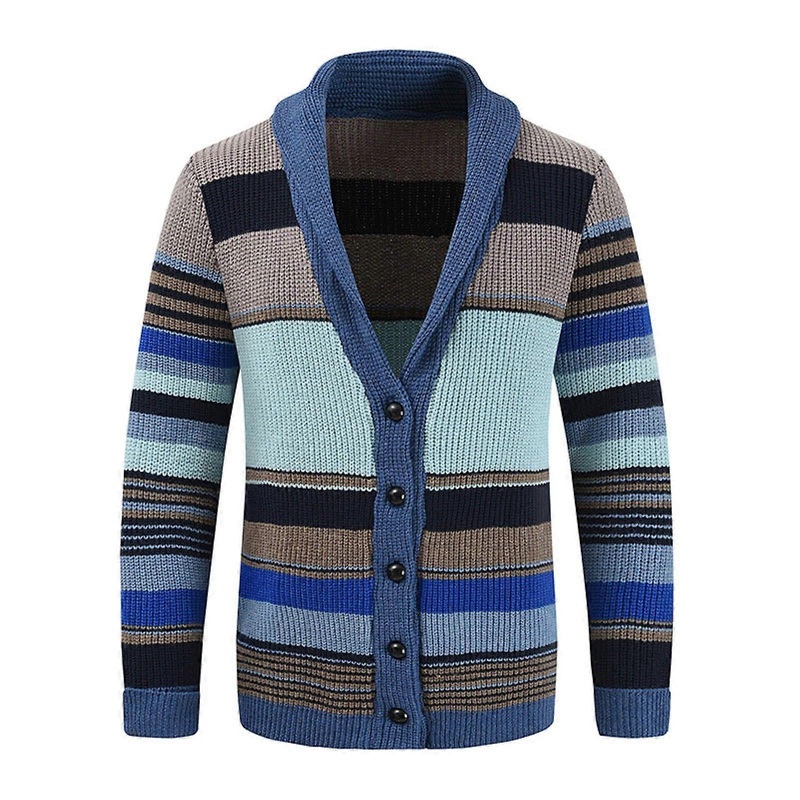 Men’s Cardigan Wool Jacket Knitted Comfortable Coat Fashion M Blue