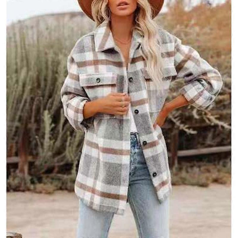 Minglan Autumn and winter long-sleeved loose plaid shirt  jacket women