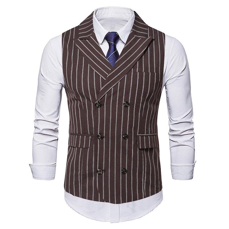 Cloudstyle Men’s Casual Striped Lapel Slim Suit Vest With Pockets