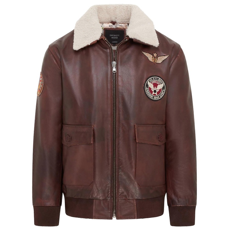 Men’s Top Gun Air Force A2 Brown Aviator Bomber Cowhide Leather Jacket