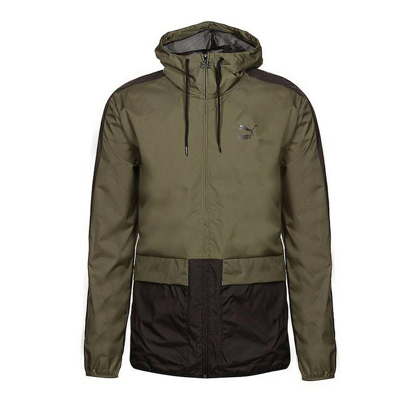 Puma Graphic Logo Long Sleeve Zip Up Green Black Mens Hooded Jacket 573316 14