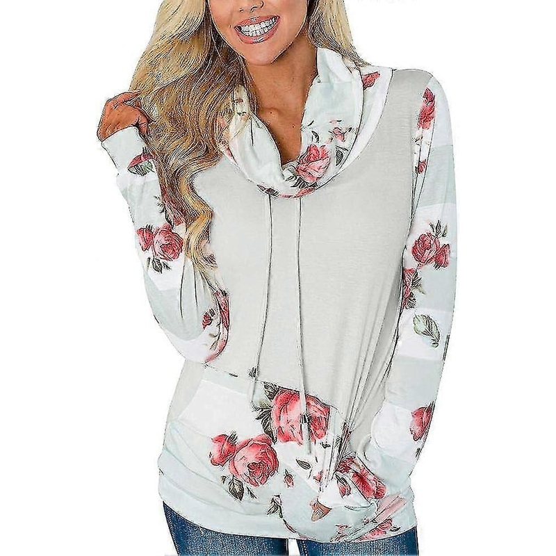 Women’s Striped Floral Cowl Neck Sweatshirt With Pockets