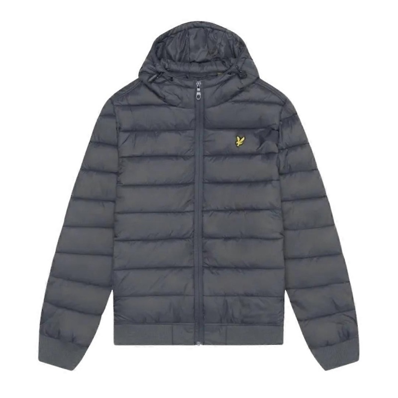 Lyle & Scott Branded Gunmetal Grey Hooded Wadded Jacket