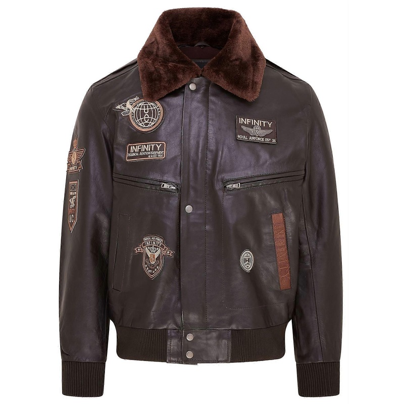 Mens Leather Bomber Jacket Air Force Badge Pilot Flying US Aviator Jacket