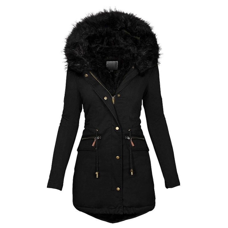 Women’s Winter Jacket Warm Waterproof Long Quilted Coat Parka Lined Black