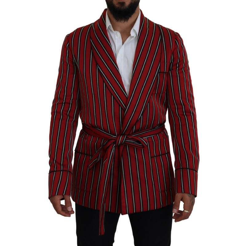 Dolce & Gabbana Men’s Red Striped Martini Printed Lining Robe