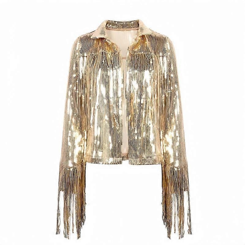 Women Casual Sequin Long Sleeve Jackets Open Blazers with Tassels  for Party Night