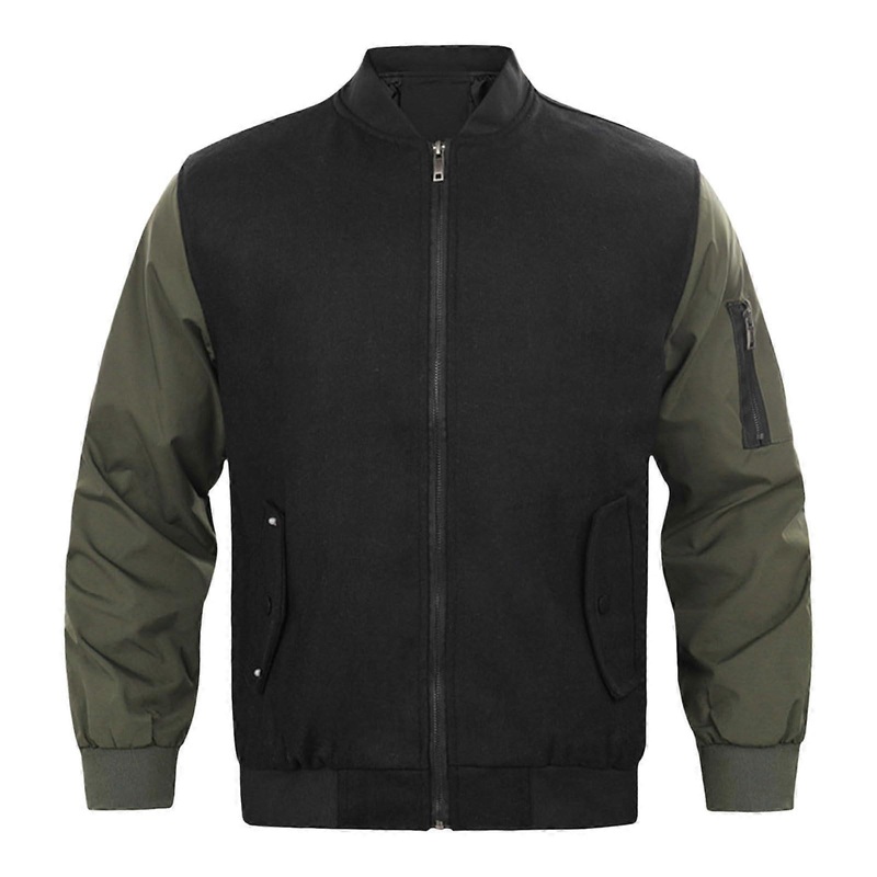 Men’s Sweat Jacket Lightweight Thin Patchwork Leather Sleeves Black XXL