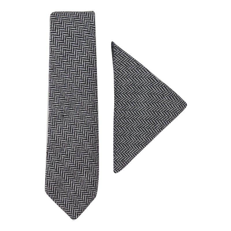 Mens Tweed Tie Hankie Set Classic Vintage British Heritage Wool Herringbone