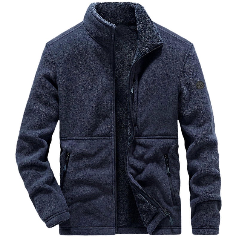 Winter Teddy Fleece Jacket Winter Coat with StandUp Collar Dark Blue L