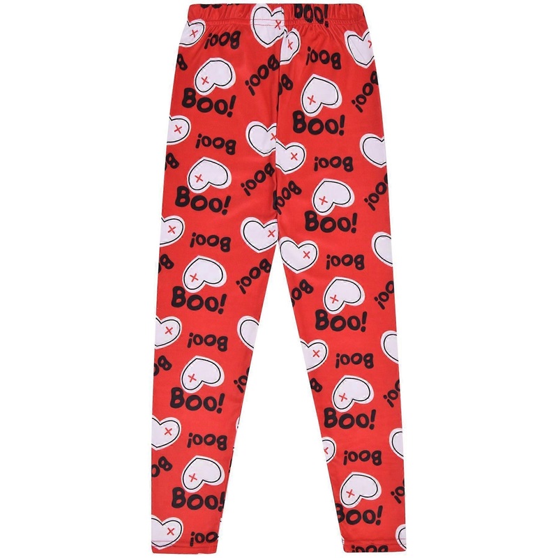 Girls Heart Print Red Soft Stretchy Halloween Leggings