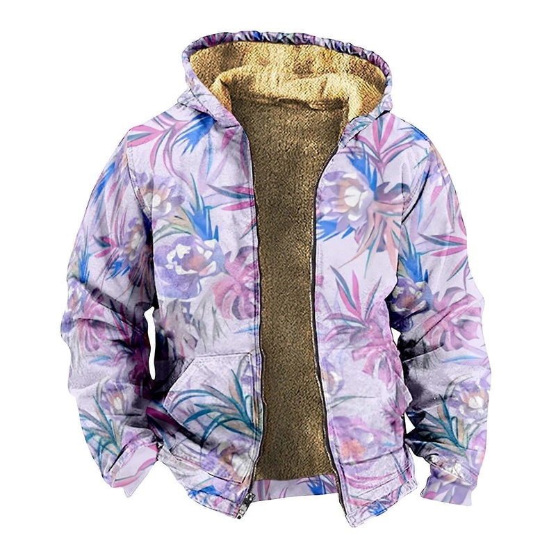 Vintage Printed Sherpa Fleece Lined Faux Tactical Windbreaker Varsity Jacket for Men, Casual Hooded Outerwear