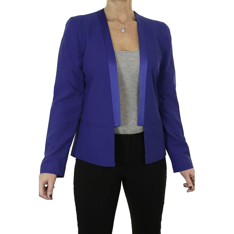 Women’s Formal Satin Edge Long Sleeve Open Front Evening Blazer Jacket Tailored Fully Lined 8-10