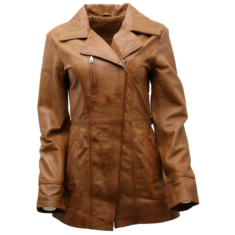 Women’s Tan  Leather  Biker Jacket with Belt