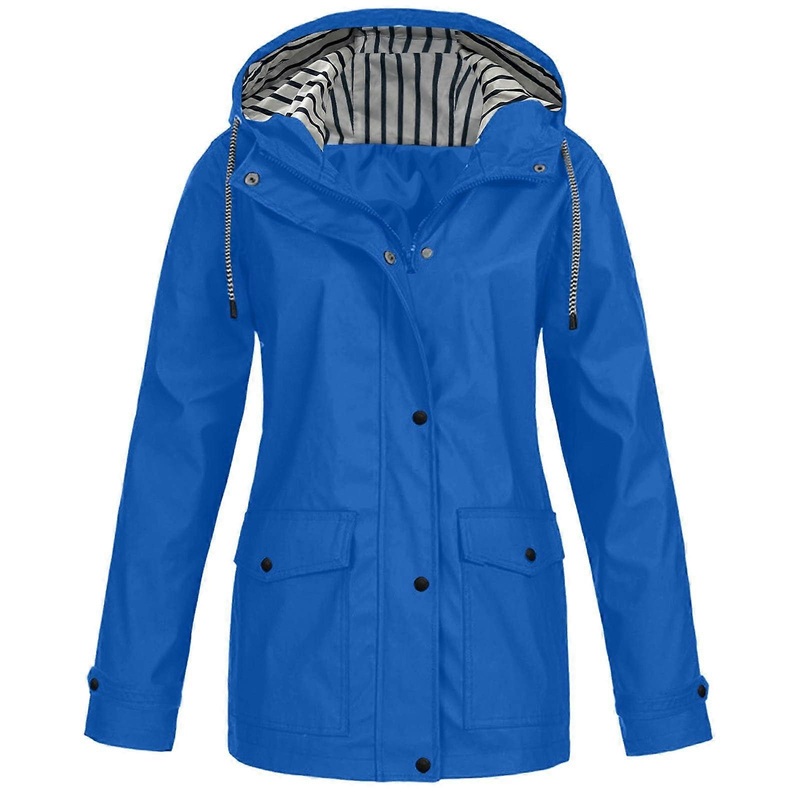 Women’s Waterproof Breathable Lightweight Wind Jacket Rain Parka Blue M
