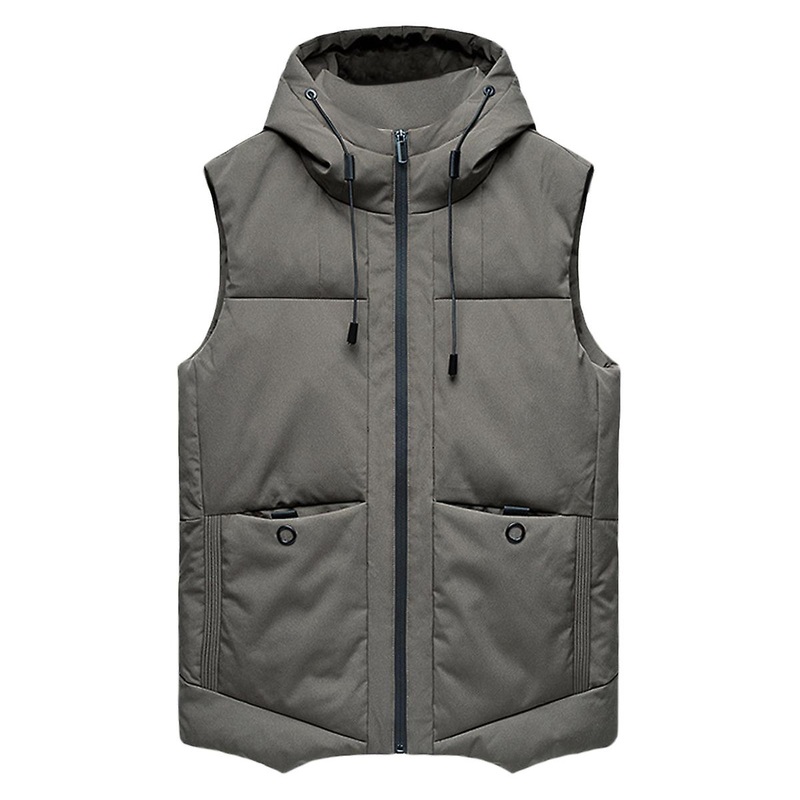Cloudstyle Men’s Solid Color Hooded Zipper Padded Vest