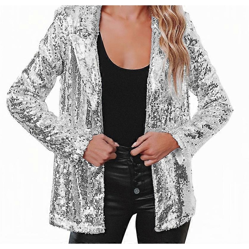 Women’s Sequin Shiny Open Front Blazer Long Sleeve Slim Fit Evening Party Coat in Various Sizes and Colors