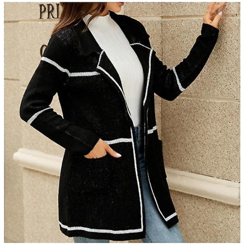 2023 Autumn And Winter Women’s Tops New Arrival Suit Collar Loose Coat Women Fashion Long Color Matching Slim Cardigan