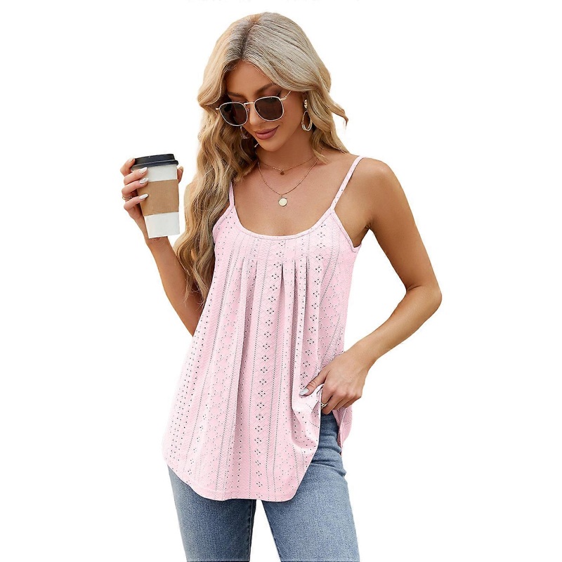 Womens Loose T-Shirt Ladies Blouse Summer Casual Sleeveless Basic Vest Tank Tops Light Pink
