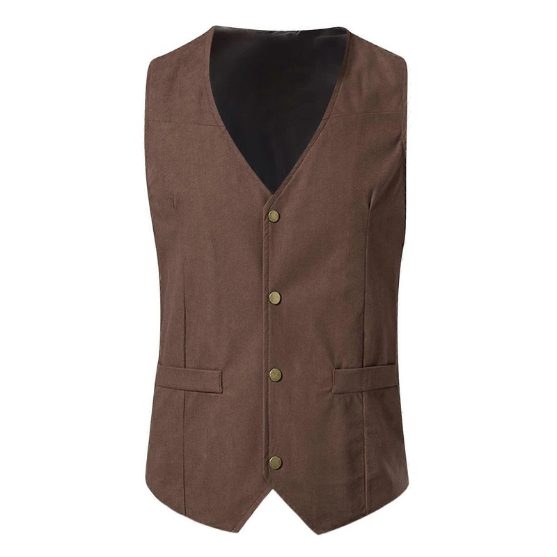 Men’s Medieval Western Cowboy Vest Elegant Wedding Classic Business Tuxedo Vest XL Brown