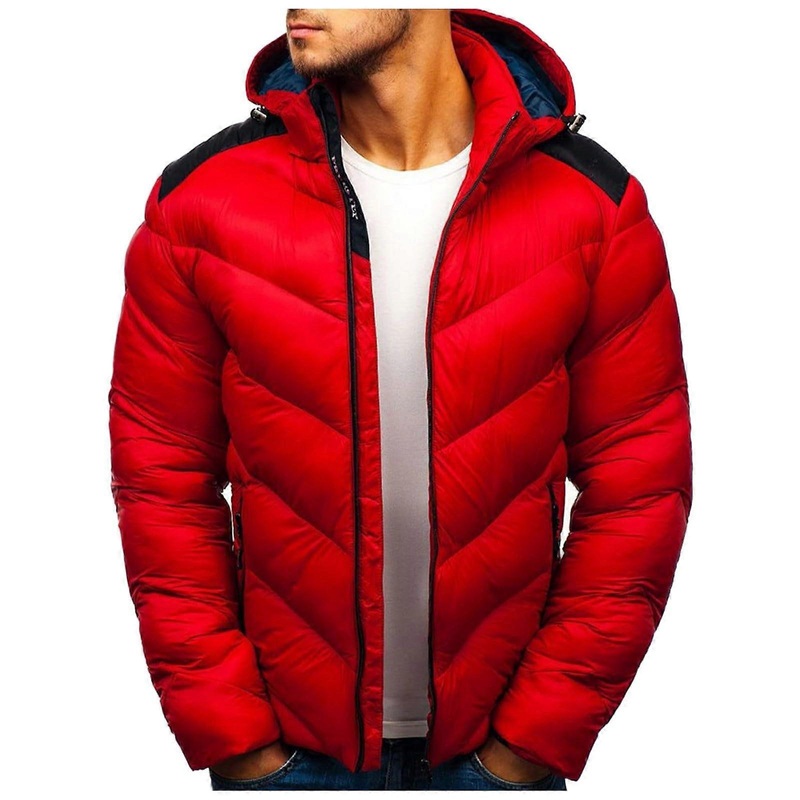 Winterjacke Herren Steppjacke Rot M Leichte Daunenjacke mit Kapuze Kordelzug Taschen bergangsjacke Warm Pufferjacke