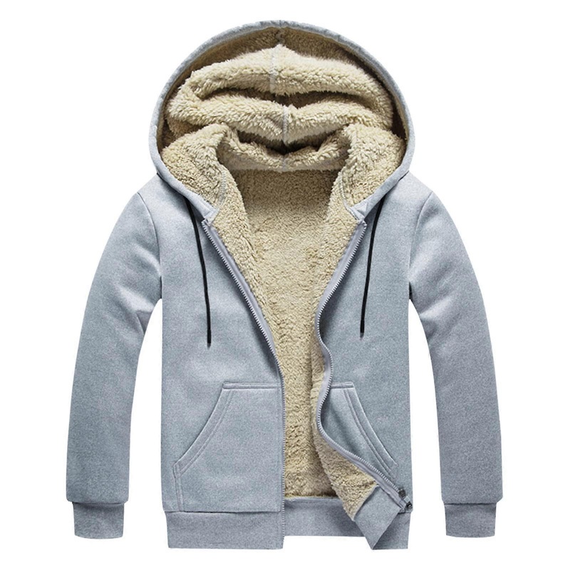 Winter Jacket Men’s Fleece Lined Hooded Sweat Jacket 4XL Windproof Breathable Outdoor Coat Gray