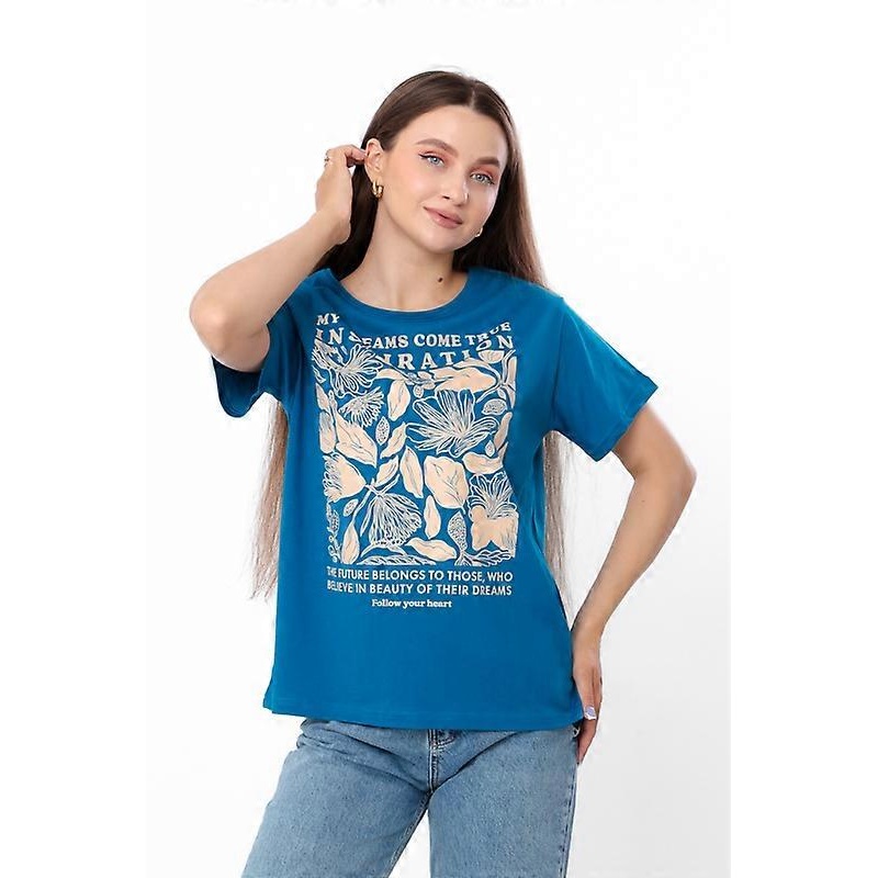 Womens Oversize Cotton T-Shirt  Lightweight Knit with Floral Print & Relaxed Fit, Summer,  HC 8127-001-33-1
