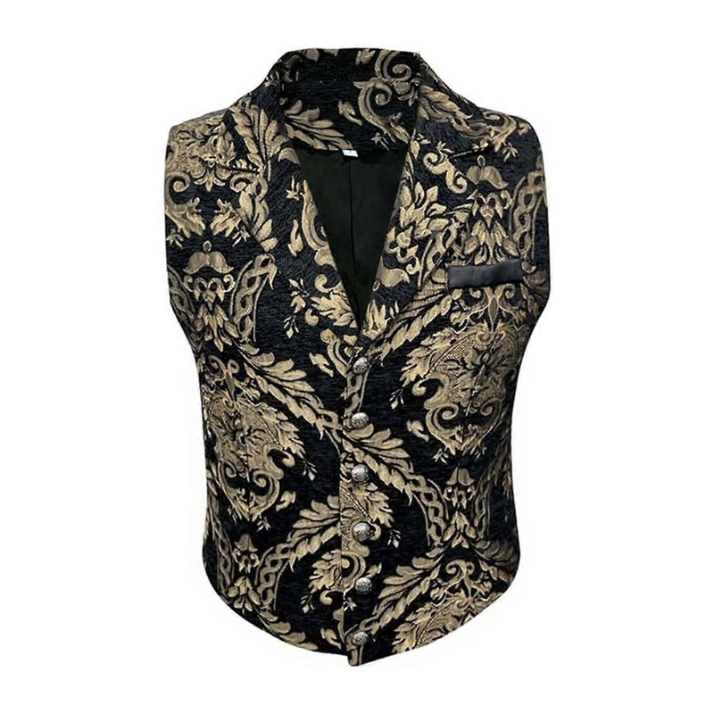 Men’s Gilet Jacquard Vest Slim Fit Gothic Metallic Paisley Tuxedo Vest Black