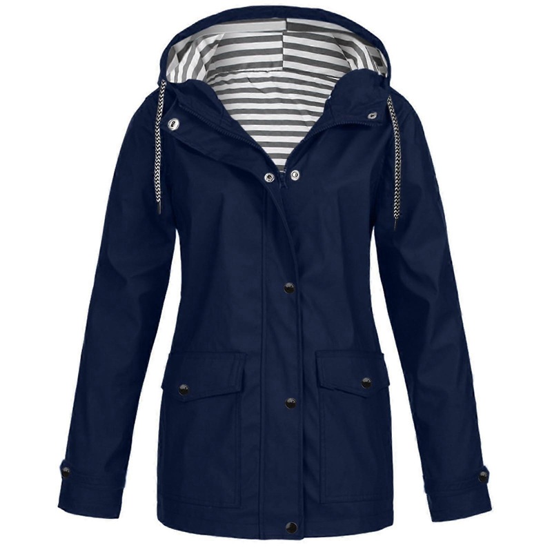 Women’s Breathable Rain Coat Large Sizes Lined Wind Jacket Navy 4XL