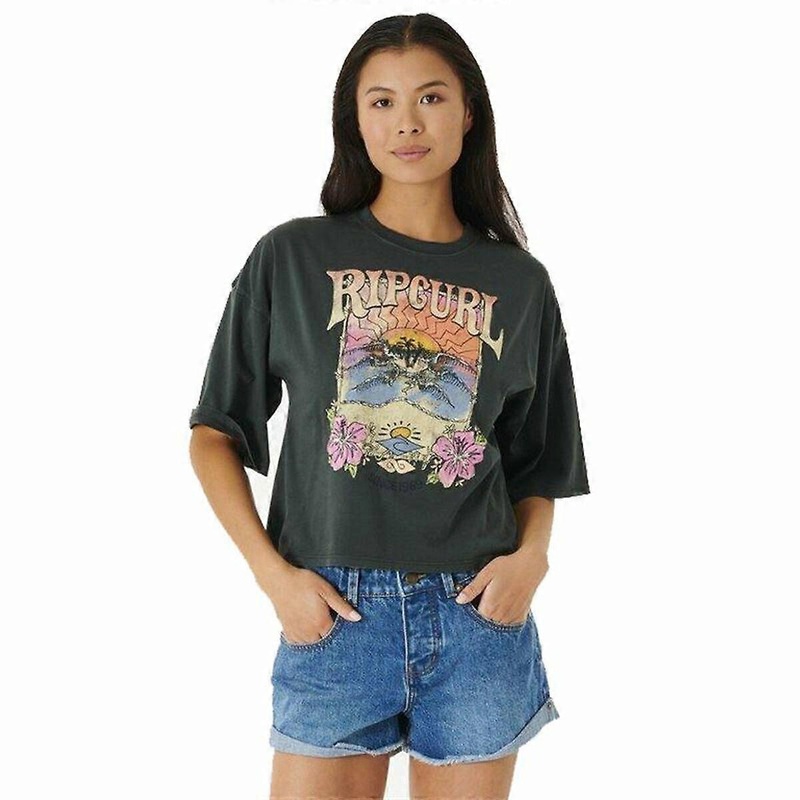 Womens Short Sleeve T-Shirt Rip Curl Barrelled Heritage Black