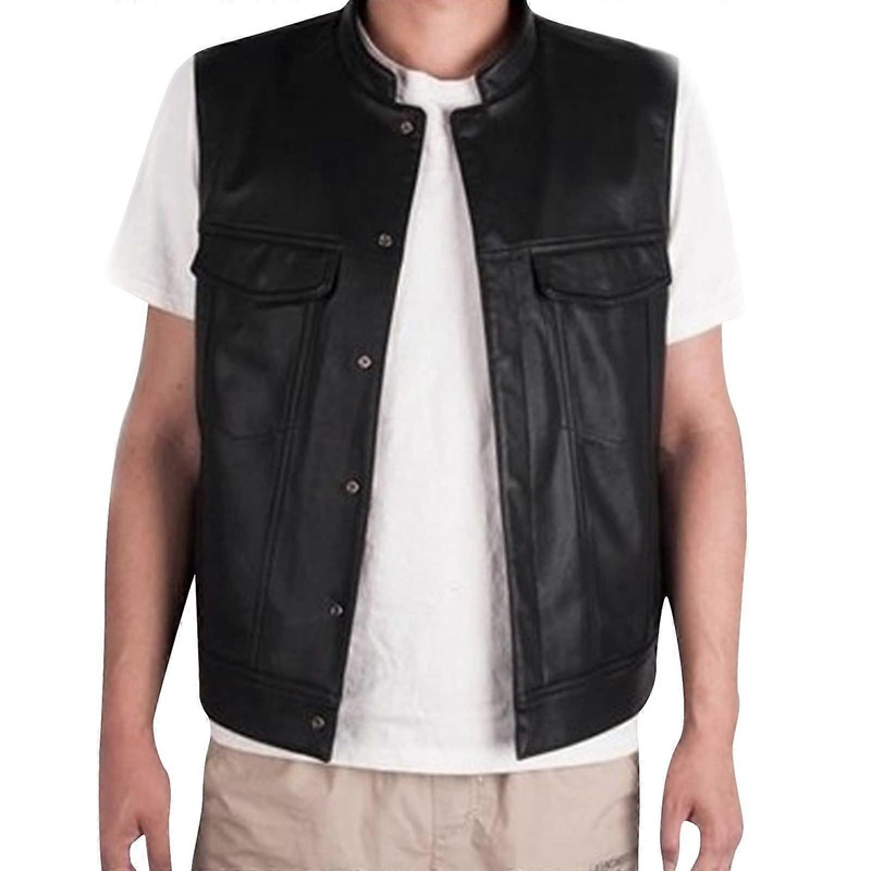 Men’s Classic Cowhide Leather Vest for Bikers and Motorcyclists Black S 04