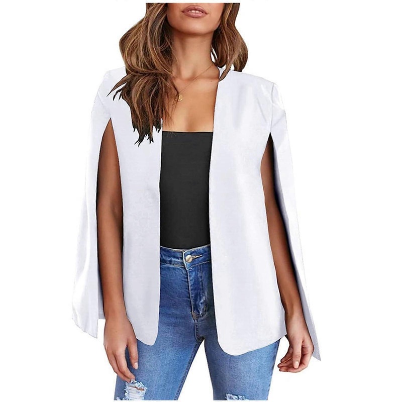 Women’s Casual Plain Blazer Cape Sleeve Open Front Coat Elegant Lightweight Office Jacket White L
