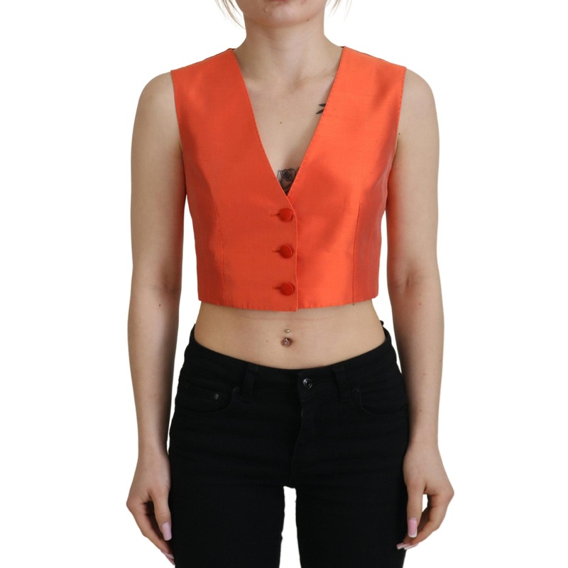 Dolce & Gabbana Orange Sleeveless Waistcoat Cropped Vest Top