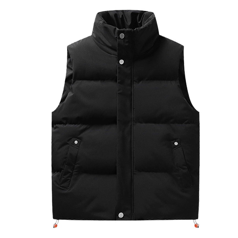 Men’s Quilted Winter Vest StandUp Collar Softshell Zip Pockets Black