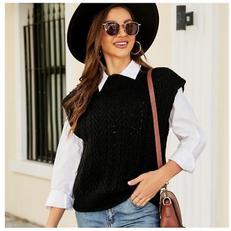 2023 Autumn And Winter Women’s Vest New Arrival Solid Color All-match Knitted Vest Women’s Fashion Round Neck Pullover Sleeveless Knitted Top