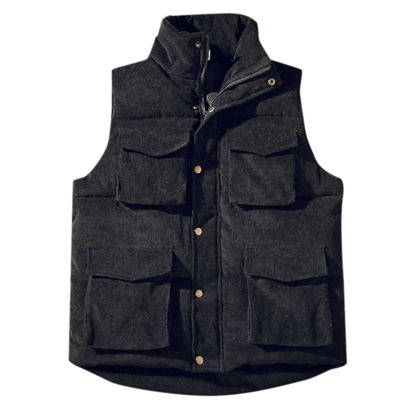 Cloudstyle Men’s Casual Solid Colour Multi Pocket Thick Plus Size Puffer Vest