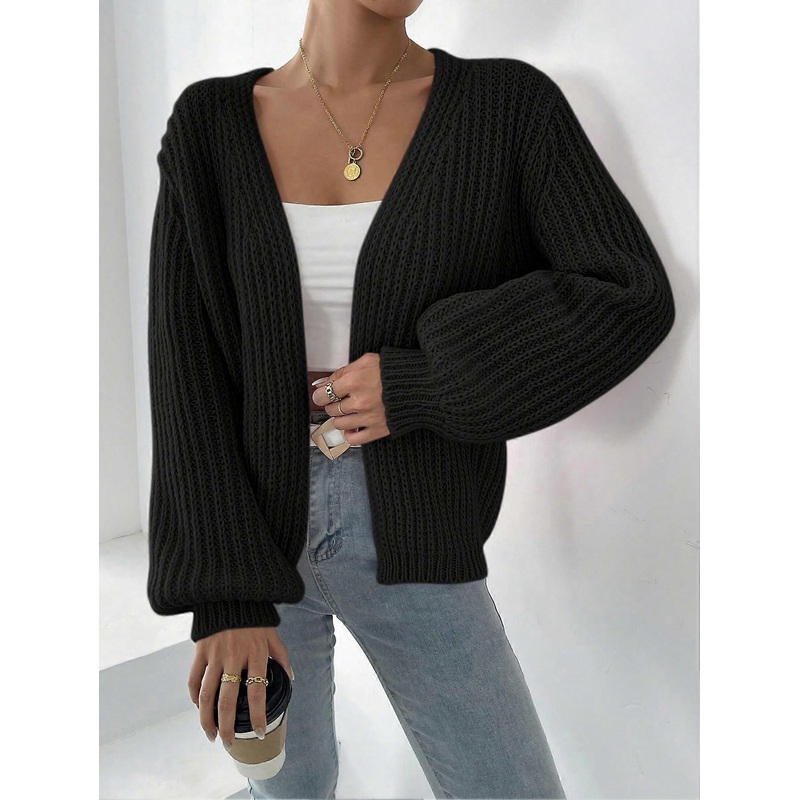 Women’s Solid Color Drop Shoulder Long Sleeve Casual Loose Knit Cardigan, Autumn/Winter